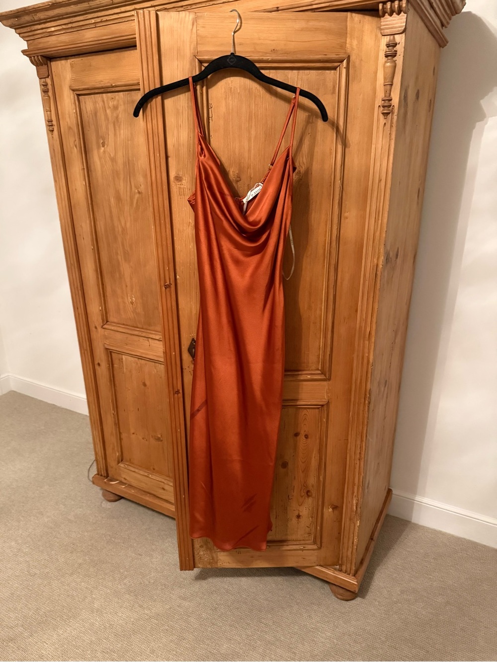 essue Satin Slip Dress in Burnt Orange